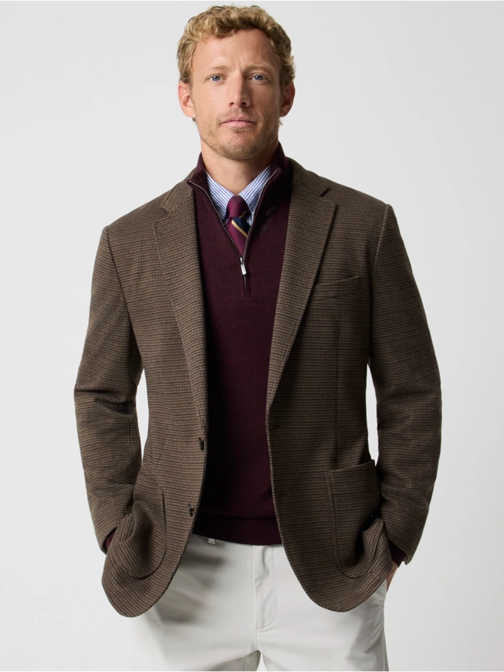 J. Crew Factory Classic Fit Double-Knit Thompson Blazer 38R Coffee Check Brown